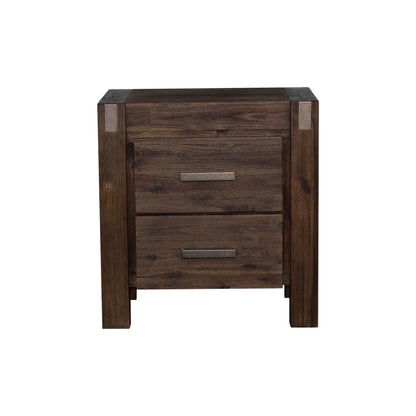 Bedside Table 2 drawers Night Stand Solid Wood Acacia Storage in Chocolate Colour - Mekamart Australia