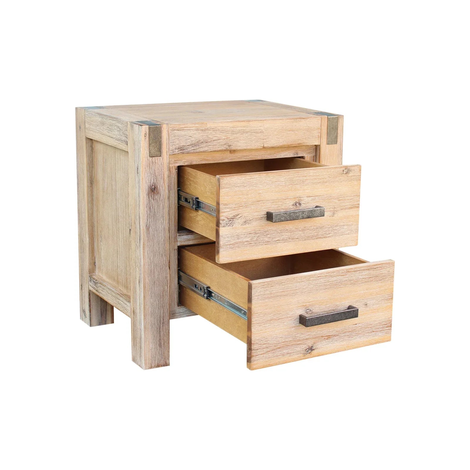 Bedside Table 2 drawers Night Stand Solid Wood Acacia Oak Colour - Mekamart Australia