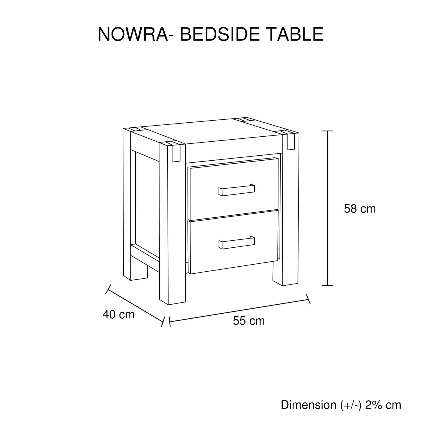 Bedside Table 2 drawers Night Stand Solid Wood Acacia Oak Colour - Mekamart Australia