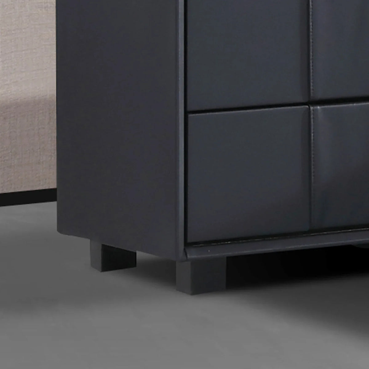 Prado Bedside Table MDF Construction Fabric Upholstery Iron Feet - Mekamart Australia