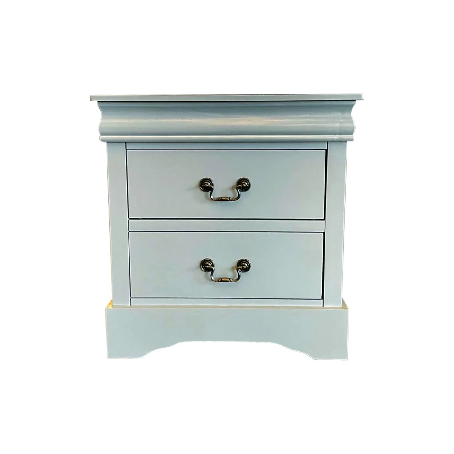 Bedside Table Grey Colour With 2 Drawers Night Stand Solid Wood Metal Handles - Mekamart Australia