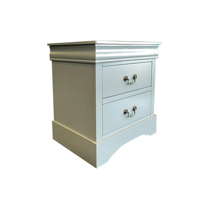 Bedside Table Grey Colour With 2 Drawers Night Stand Solid Wood Metal Handles - Mekamart Australia