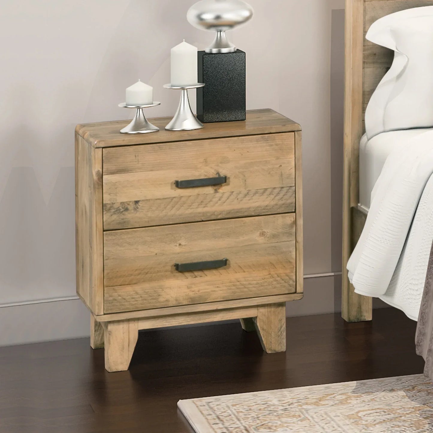 Bedside Table 2 drawers Night Stand Solid Wood Storage Light Brown Colour - Mekamart Australia