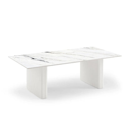 Coffee Table Sintered Stone Top MDF Table Base Glossy White - Mekamart Australia