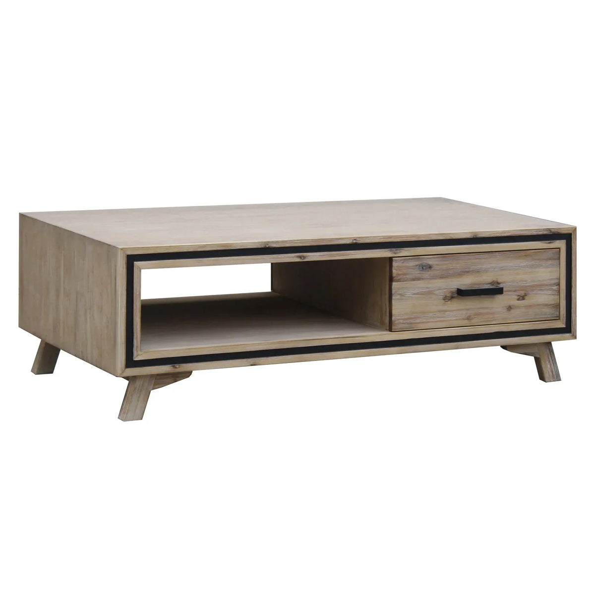 Coffee Table Solid Wood Acacia & Veneer Frame 2 Drawers Storage Sliver Brush Colour - Mekamart Australia
