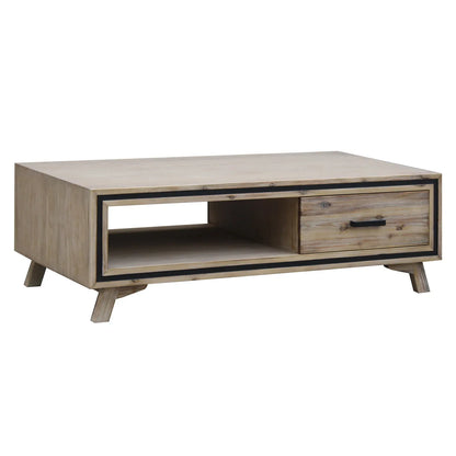 Coffee Table Solid Wood Acacia & Veneer Frame 2 Drawers Storage Sliver Brush Colour - Mekamart Australia