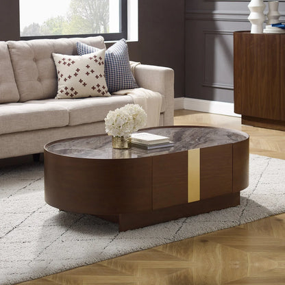 Coffee Table MDF Board Melamine Interior Ample Storage in Dark Walnut colour - Mekamart Australia