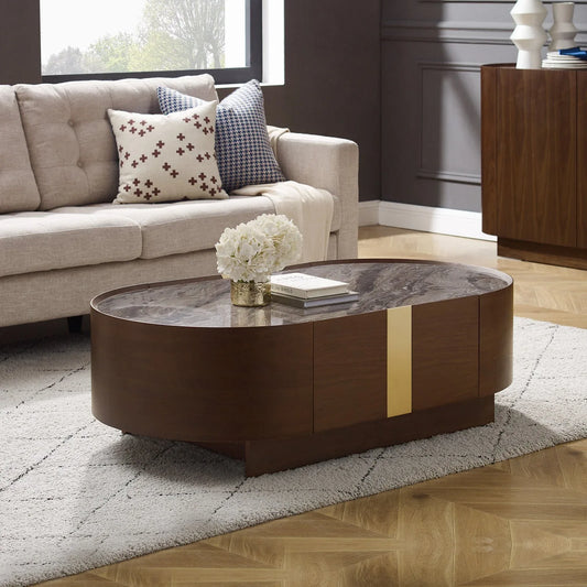 Coffee Table MDF Board Melamine Interior Ample Storage in Dark Walnut colour - Mekamart Australia