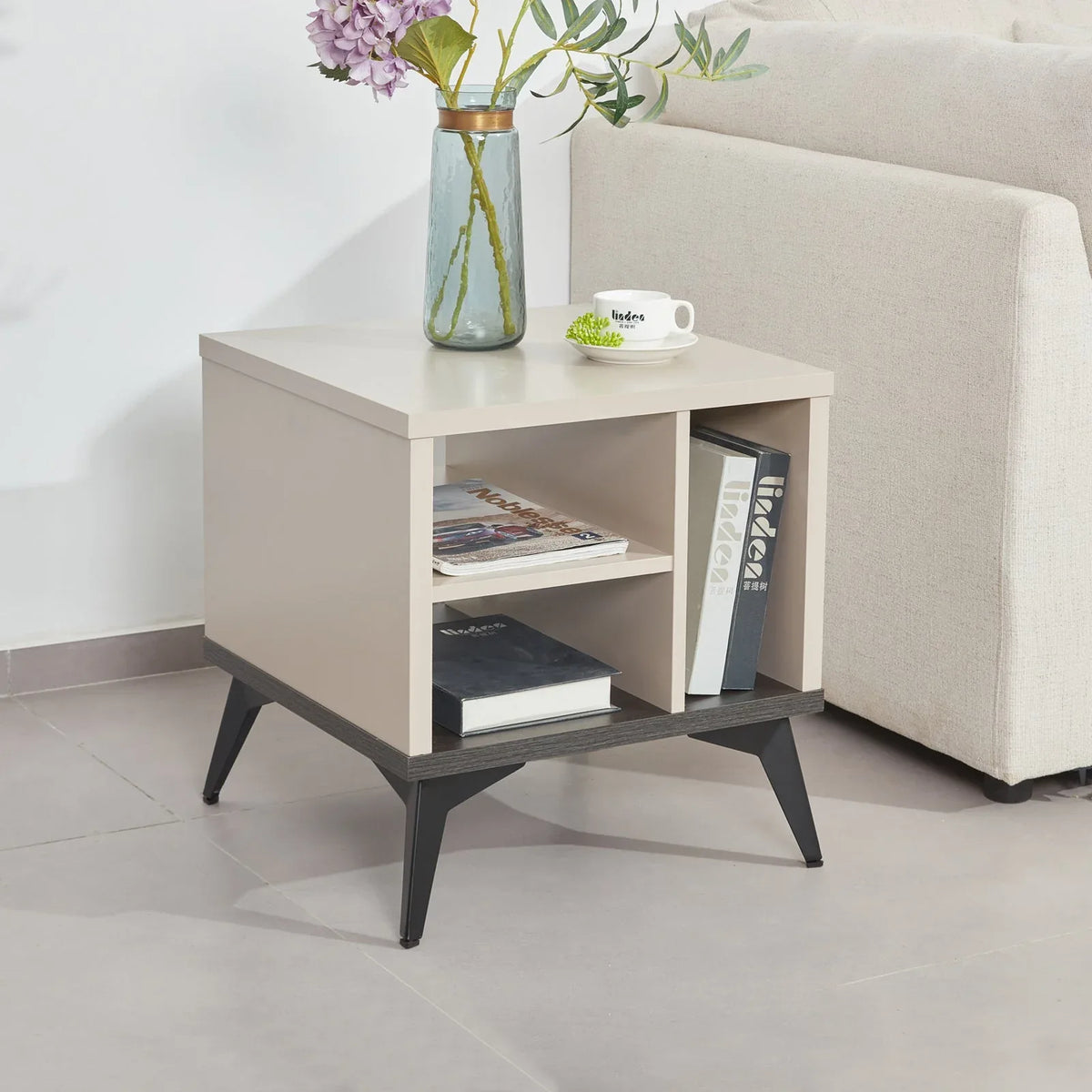 Lamp Table 3 Open Storage Cabinet MDF in Champagne Colour - Mekamart Australia