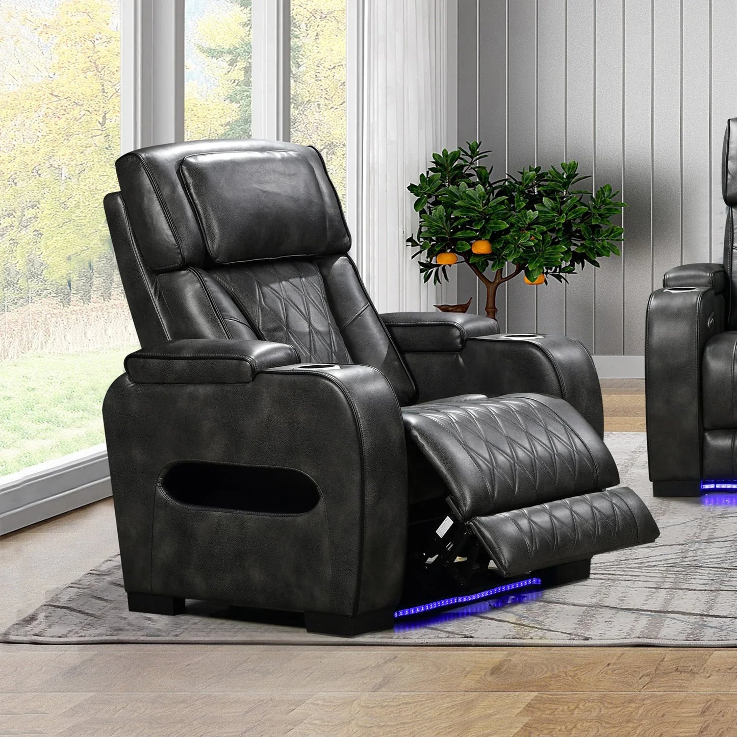 1 Seater Electric Air Leather Dark Grey Recliner - Mekamart Australia