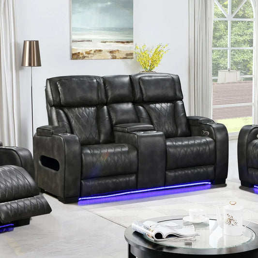 2 Seater Electric Air Leather Dark Grey Recliner - Mekamart Australia