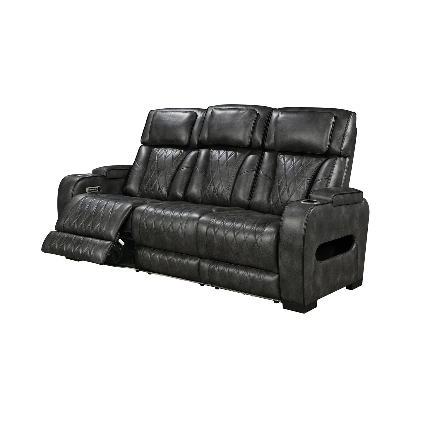 3 Seater Electric Air Leather Dark Grey Recliner - Mekamart Australia