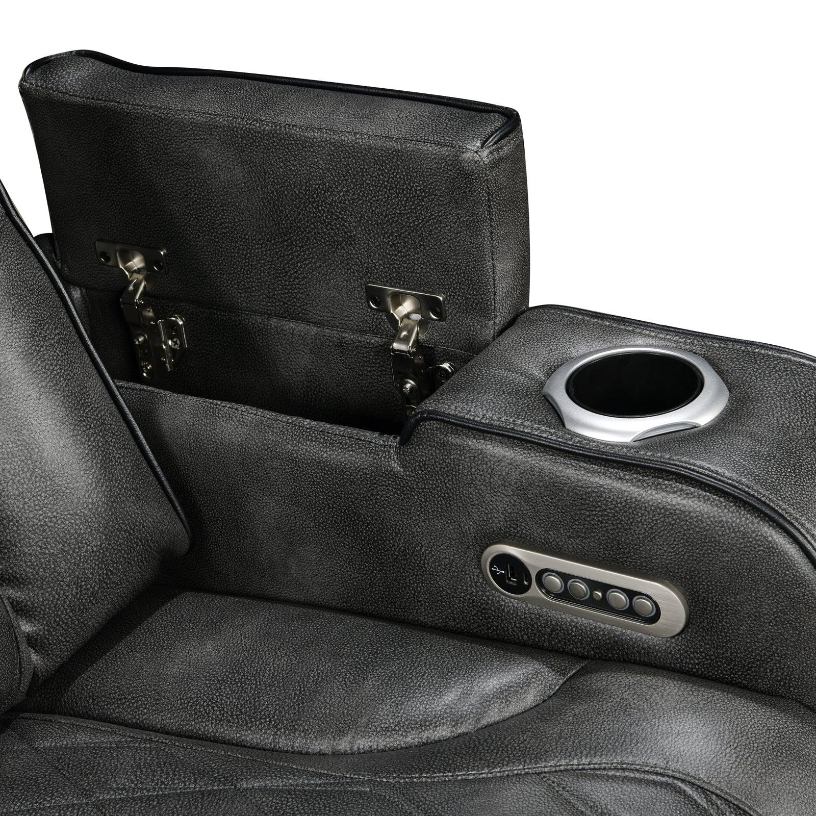 3 Seater Electric Air Leather Dark Grey Recliner - Mekamart Australia