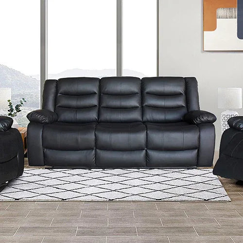 3 Seater Recliner Sofa In Faux Leather Lounge Couch in Black - Mekamart Australia