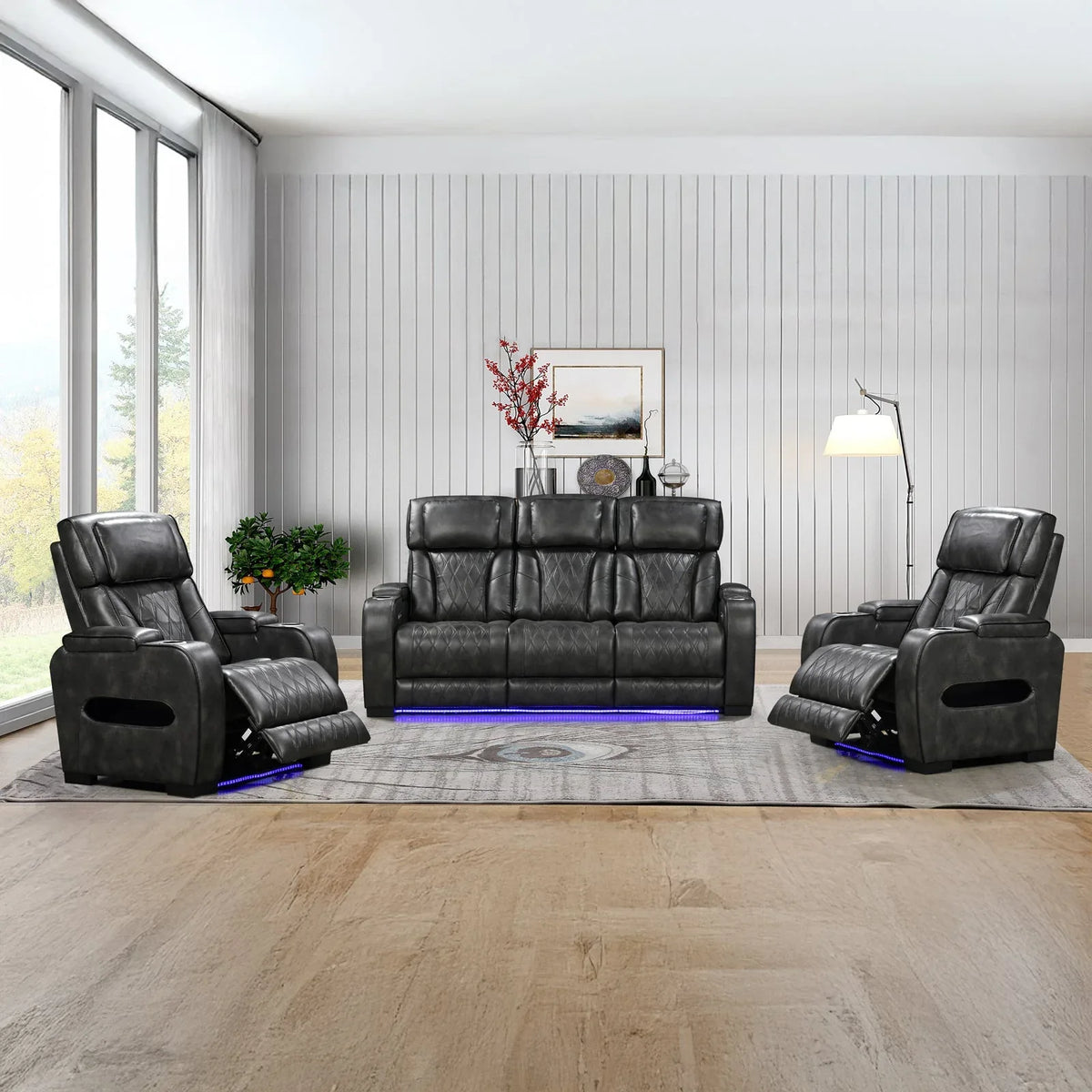 3-1-1 Seater Electric Air Leather Dark Grey Recliner Set - Mekamart Australia