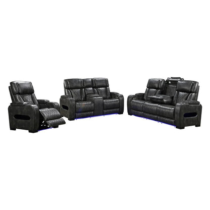 3-2-1 Seater Electric Air Leather Dark Grey Recliner Set - Mekamart Australia
