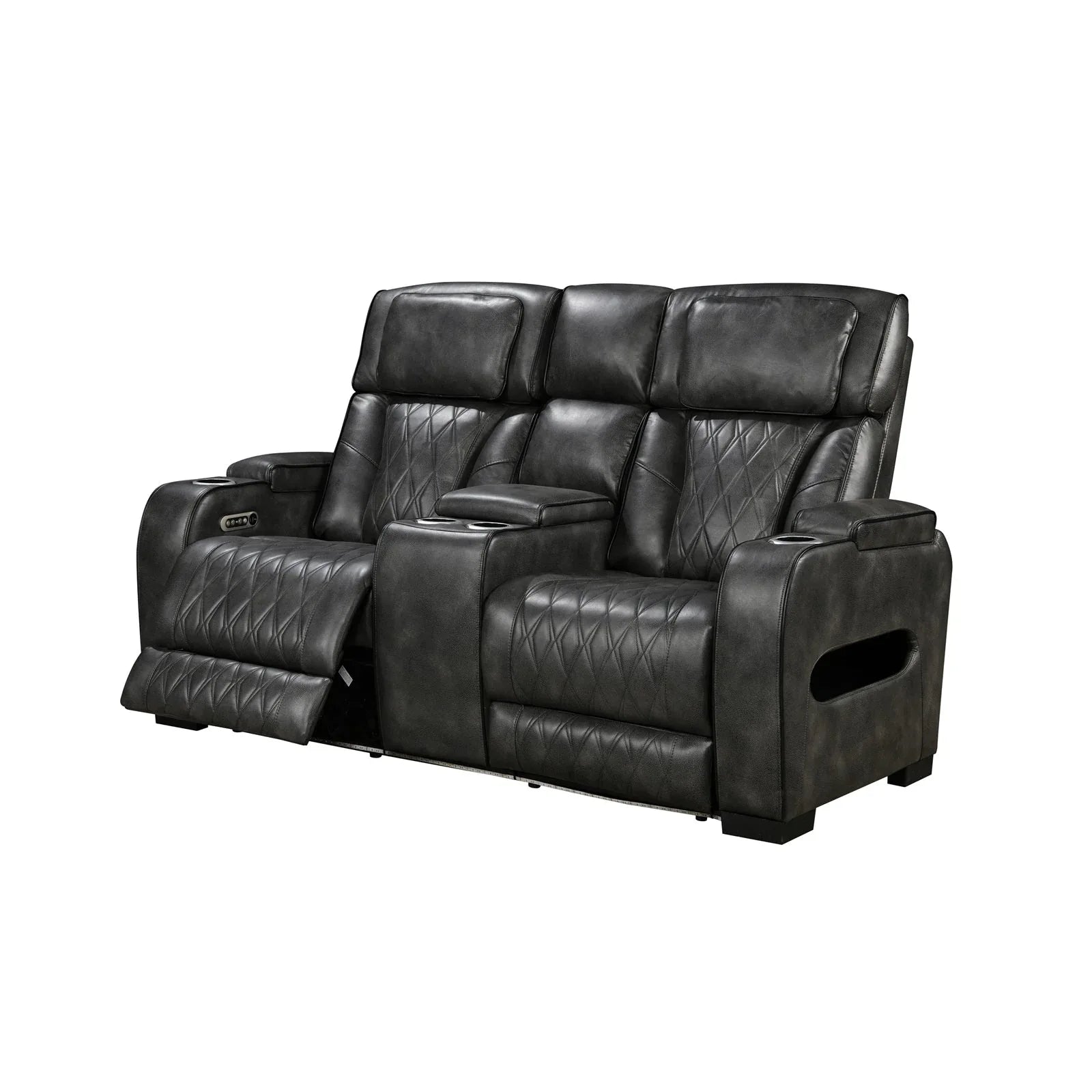 3-2 Seater Electric Air Leather Dark Grey Recliner Set - Mekamart Australia