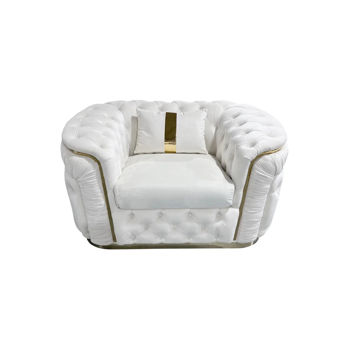 1 Seater Sofa Beige Velvet Fabric Solid Wood construction Gold Stainless Steel Trim - Mekamart Australia