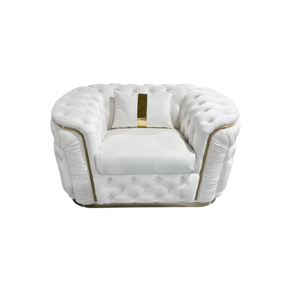 1 Seater Sofa Beige Velvet Fabric Solid Wood construction Gold Stainless Steel Trim - Mekamart Australia