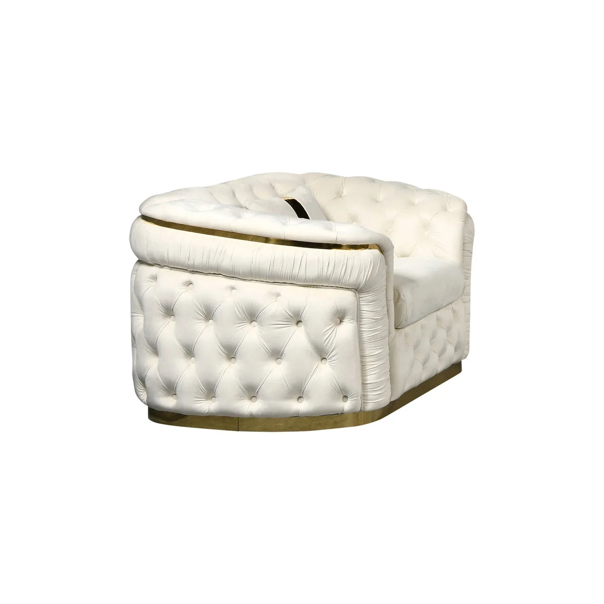 1 Seater Sofa Beige Velvet Fabric Solid Wood construction Gold Stainless Steel Trim - Mekamart Australia