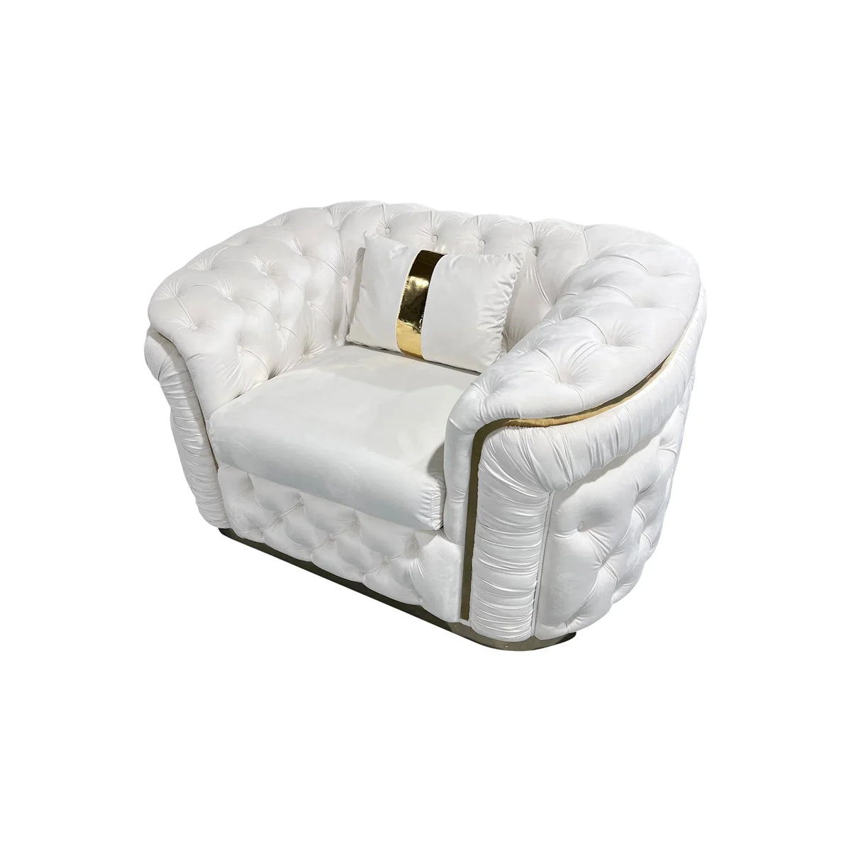 1 Seater Sofa Beige Velvet Fabric Solid Wood construction Gold Stainless Steel Trim - Mekamart Australia
