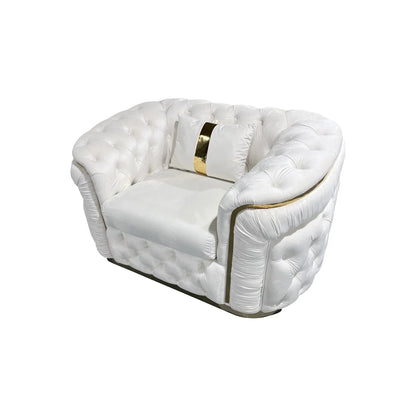 1 Seater Sofa Beige Velvet Fabric Solid Wood construction Gold Stainless Steel Trim - Mekamart Australia