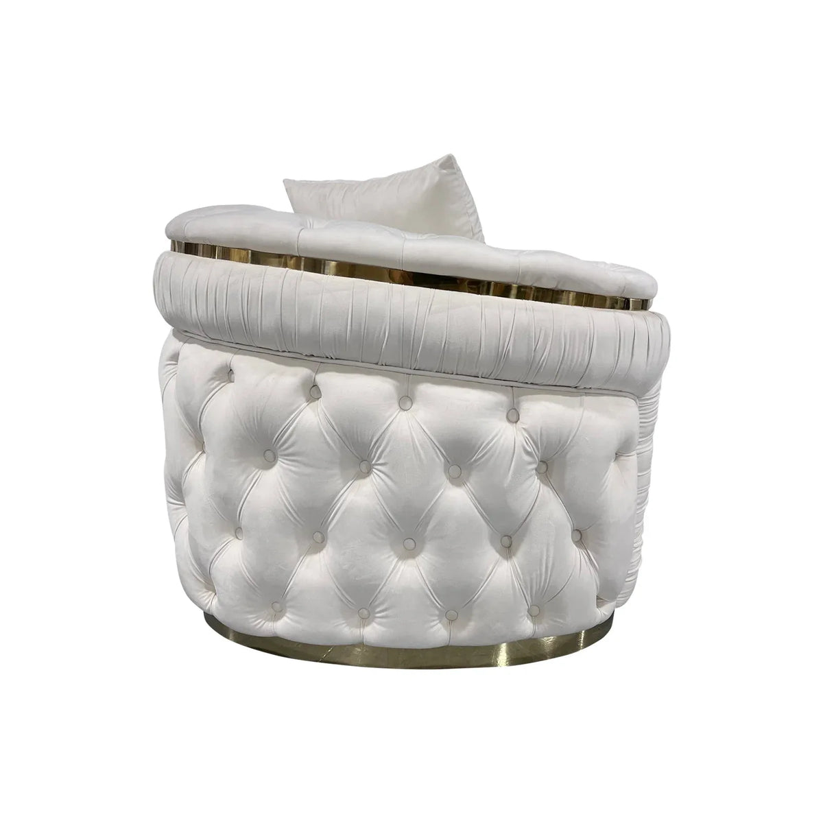 1 Seater Sofa Beige Velvet Fabric Solid Wood construction Gold Stainless Steel Trim - Mekamart Australia