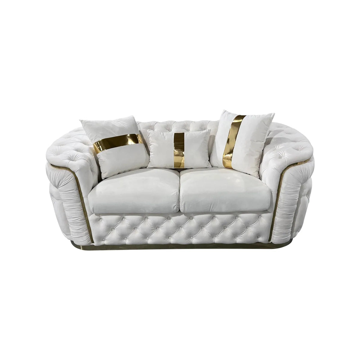 2 Seater Sofa Beige Velvet Fabric Solid Wood construction Gold Stainless Steel Trim - Mekamart Australia