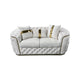 2 Seater Sofa Beige Velvet Fabric Solid Wood construction Gold Stainless Steel Trim - Mekamart Australia