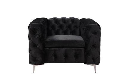 Single Seater Black Sofa Classic Armchair Button Tufted in Velvet Fabric with Metal Legs - Mekamart Australia