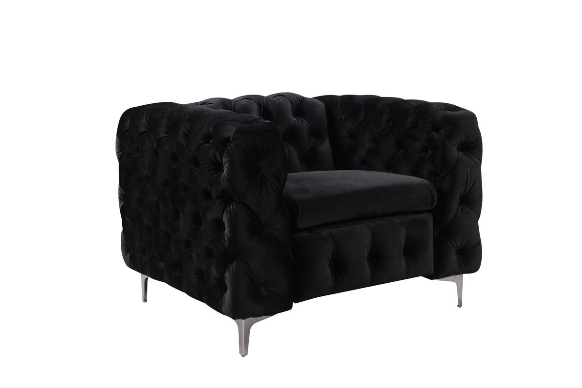 Single Seater Black Sofa Classic Armchair Button Tufted in Velvet Fabric with Metal Legs - Mekamart Australia