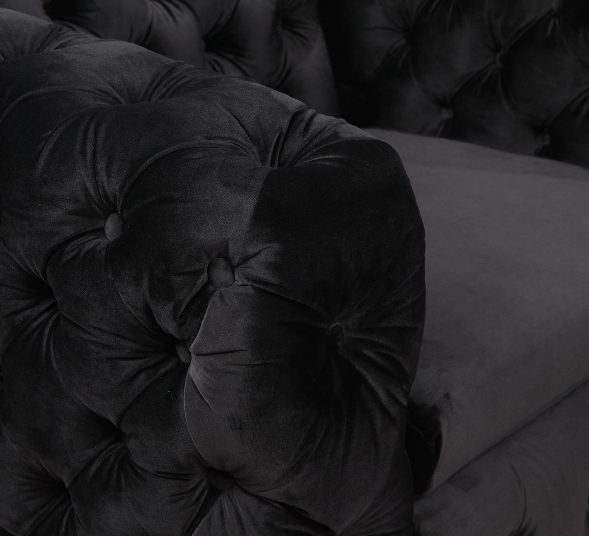 Single Seater Black Sofa Classic Armchair Button Tufted in Velvet Fabric with Metal Legs - Mekamart Australia