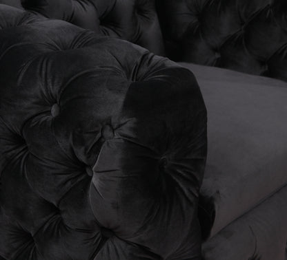 Single Seater Black Sofa Classic Armchair Button Tufted in Velvet Fabric with Metal Legs - Mekamart Australia