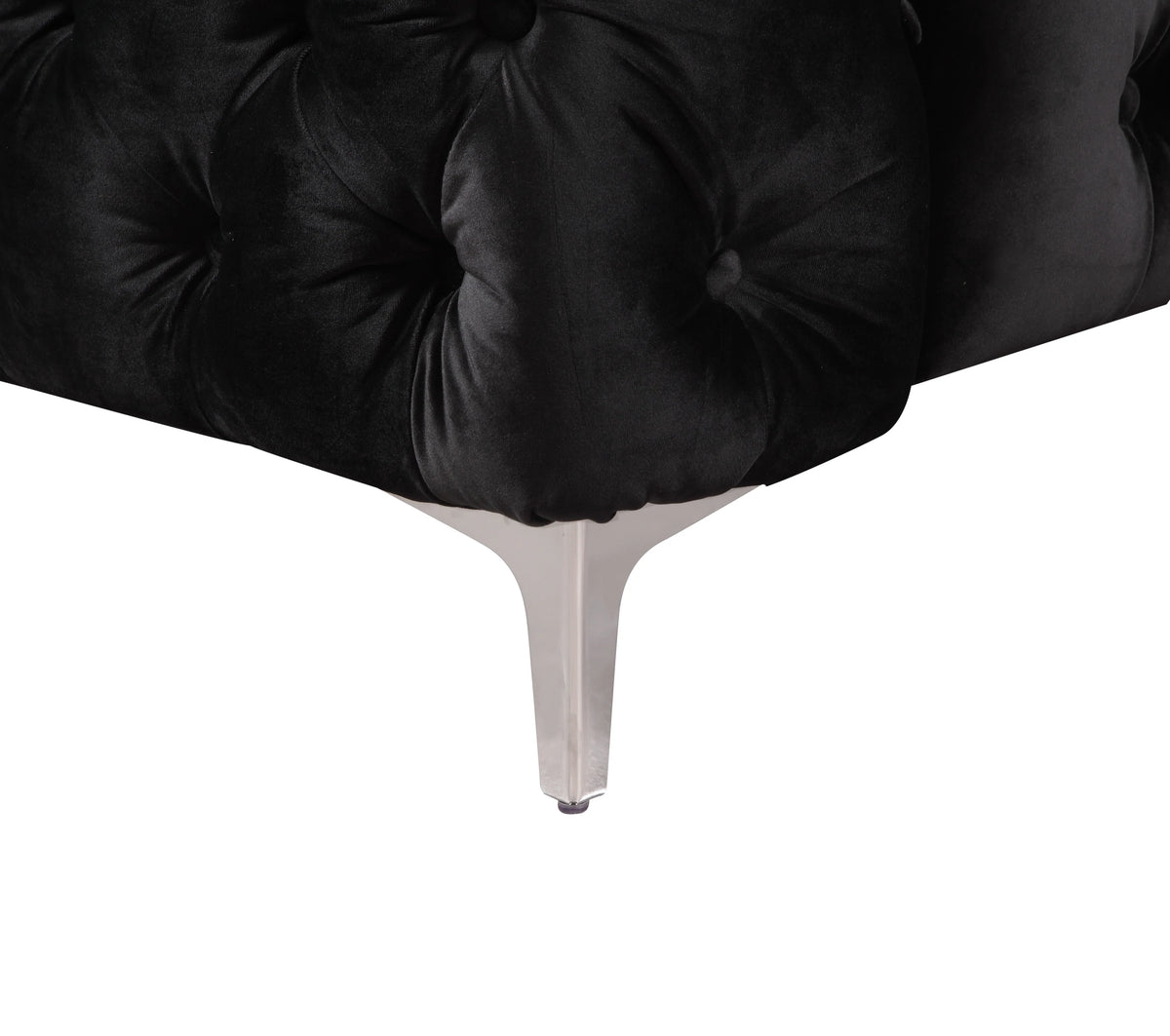 Single Seater Black Sofa Classic Armchair Button Tufted in Velvet Fabric with Metal Legs - Mekamart Australia
