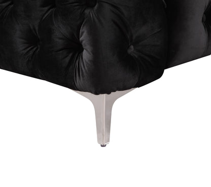 Single Seater Black Sofa Classic Armchair Button Tufted in Velvet Fabric with Metal Legs - Mekamart Australia