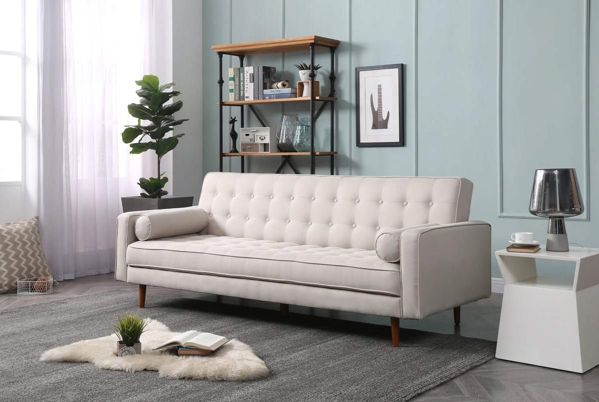 Sofa Bed 3 Seater Button Tufted Lounge Set for Living Room Couch in Fabric Beige Colour - Mekamart Australia