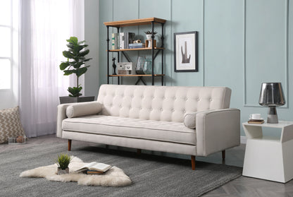 Sofa Bed 3 Seater Button Tufted Lounge Set for Living Room Couch in Fabric Beige Colour - Mekamart Australia
