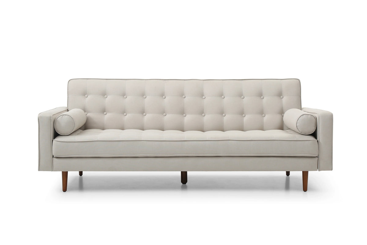Sofa Bed 3 Seater Button Tufted Lounge Set for Living Room Couch in Fabric Beige Colour - Mekamart Australia