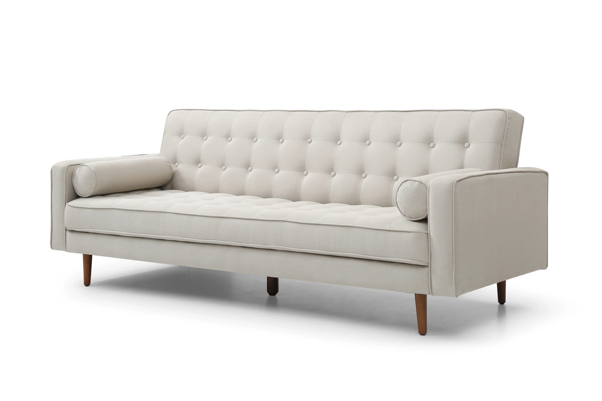 Sofa Bed 3 Seater Button Tufted Lounge Set for Living Room Couch in Fabric Beige Colour - Mekamart Australia