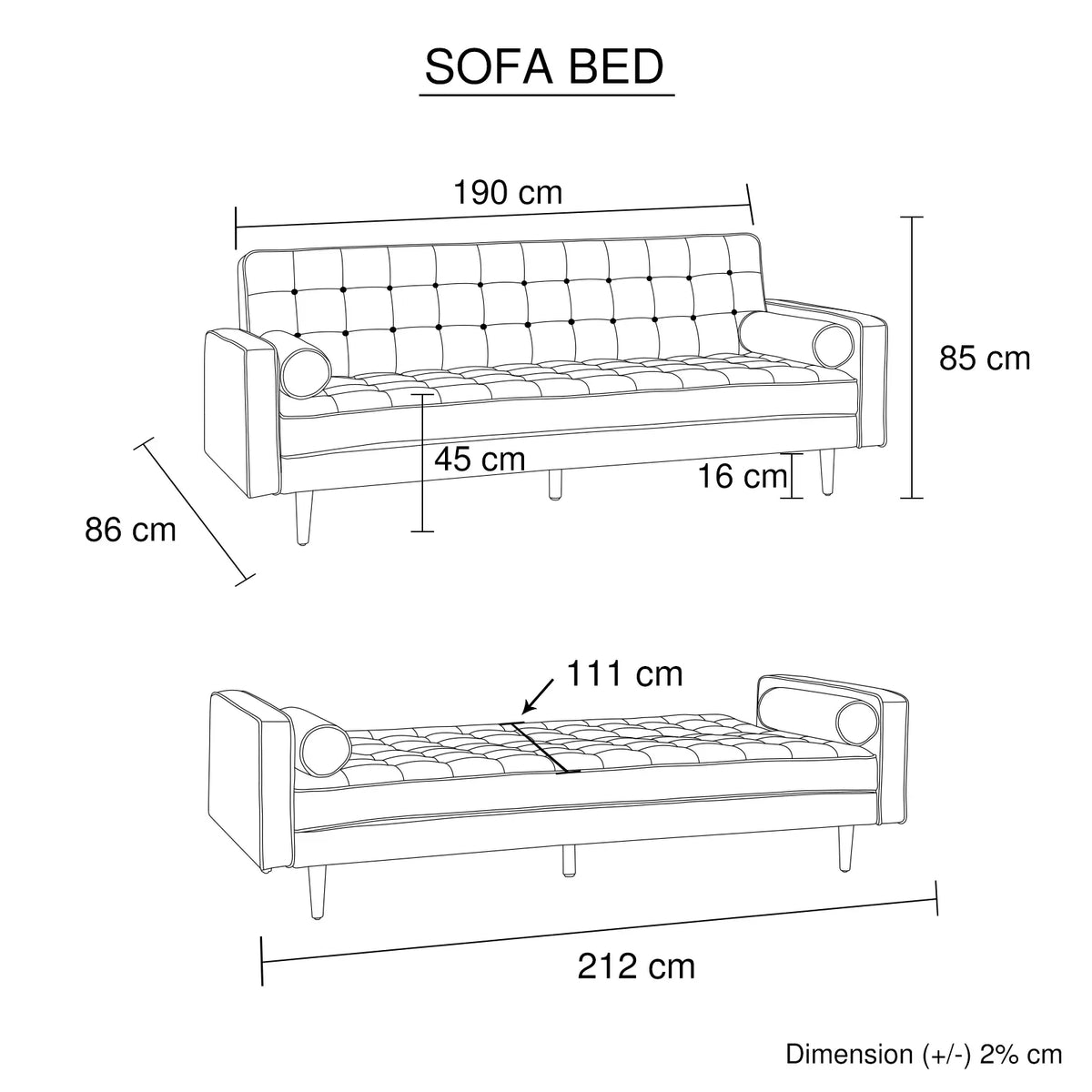 Sofa Bed 3 Seater Button Tufted Lounge Set for Living Room Couch in Fabric Beige Colour - Mekamart Australia