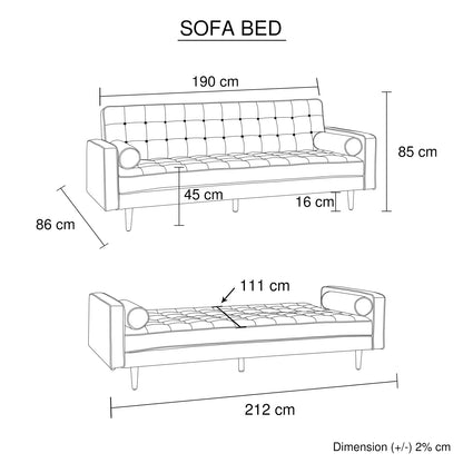 Sofa Bed 3 Seater Button Tufted Lounge Set for Living Room Couch in Fabric Beige Colour - Mekamart Australia