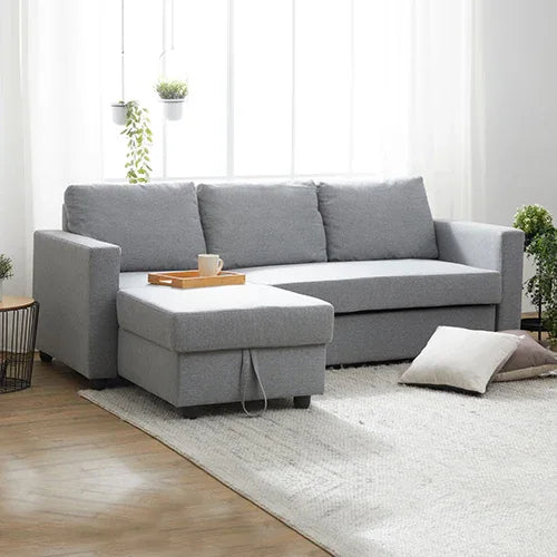 Murry 2 Seater Sofa Bed With Pull Out Storage Corner Lounge Set In Grey With Chaise - Mekamart Australia