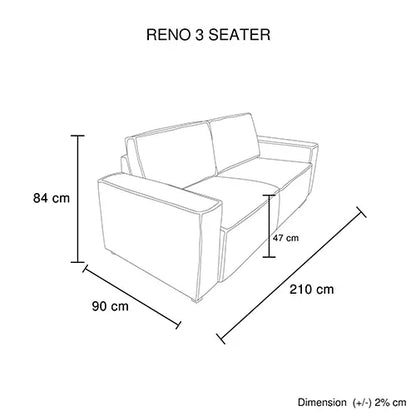 Reno 3 Seater Sofa Beige Colour Fabric Upholstery Wooden Structure Knock Down Feature In Back & Arms - Mekamart Australia