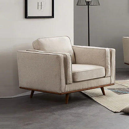 Single Seater Armchair Sofa Modern Lounge Accent Chair in Beige Fabric with Wooden Frame - Mekamart Australia