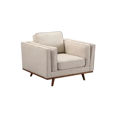 Single Seater Armchair Sofa Modern Lounge Accent Chair in Beige Fabric with Wooden Frame - Mekamart Australia