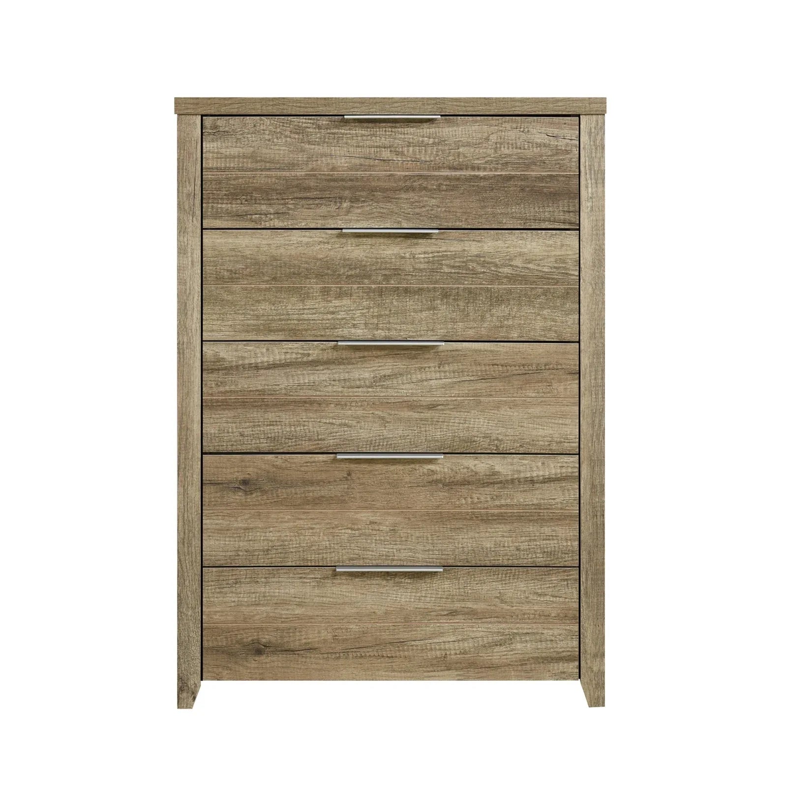 Tallboy with 5 Storage Drawers Natural Wood like MDF in Oak Colour - Mekamart Australia
