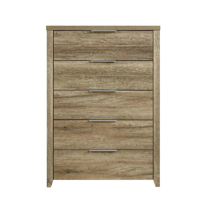 Tallboy with 5 Storage Drawers Natural Wood like MDF in Oak Colour - Mekamart Australia