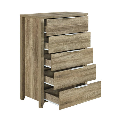 Tallboy with 5 Storage Drawers Natural Wood like MDF in Oak Colour - Mekamart Australia