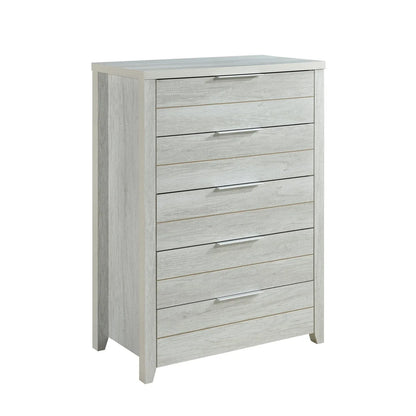 Tallboy with 5 Storage Drawers Natural Wood like MDF in White Ash Colour - Mekamart Australia