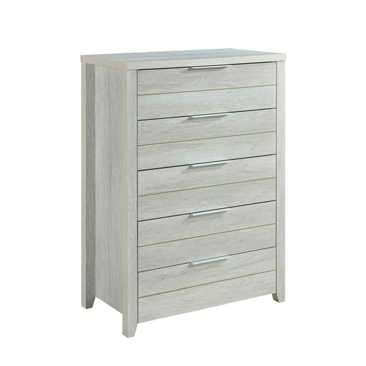 Tallboy with 5 Storage Drawers Natural Wood like MDF in White Ash Colour - Mekamart Australia
